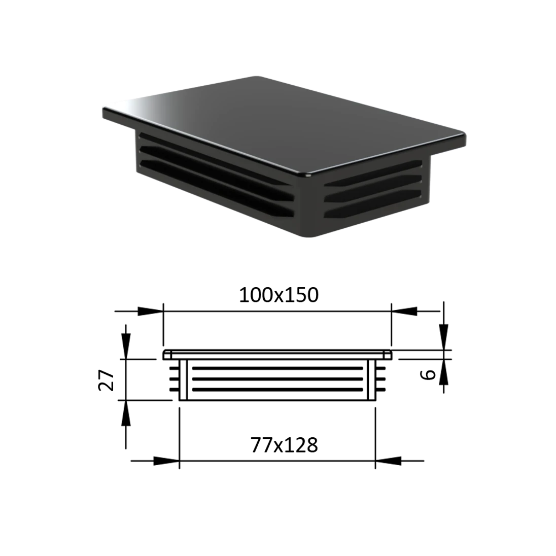 Krytka plastová 100 x 150 mm, čierna