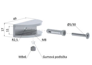 Držiak police pre sklo 8 - 10 mm, brúsená nerez AISI 304 - slide 2