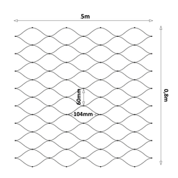 Čierna lanková sieť, 0,8 x 5 m, oko 60 x 104 mm, ø 2 mm, AISI 304
