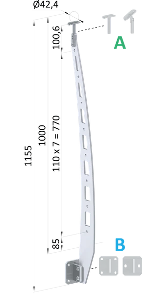 Nerezový vypaľovaný stĺp, bočné kotvenie, 8-dierový - slide 0