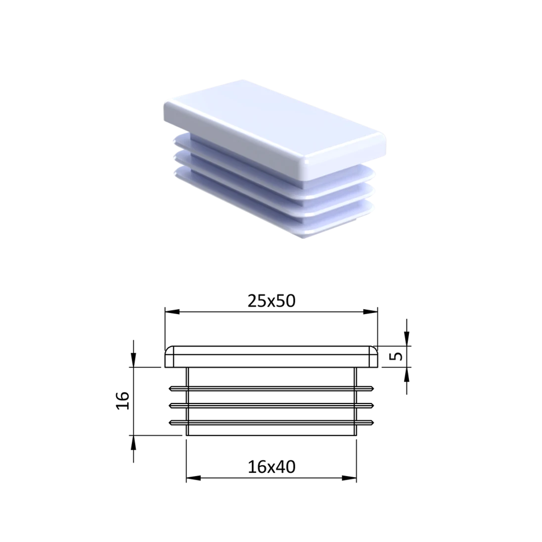 Krytka plastová 25 x 50 mm