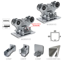Samonos do 300 kg/4,5 kg, profil s otvormi 69 x 69 x 4 mm Zn