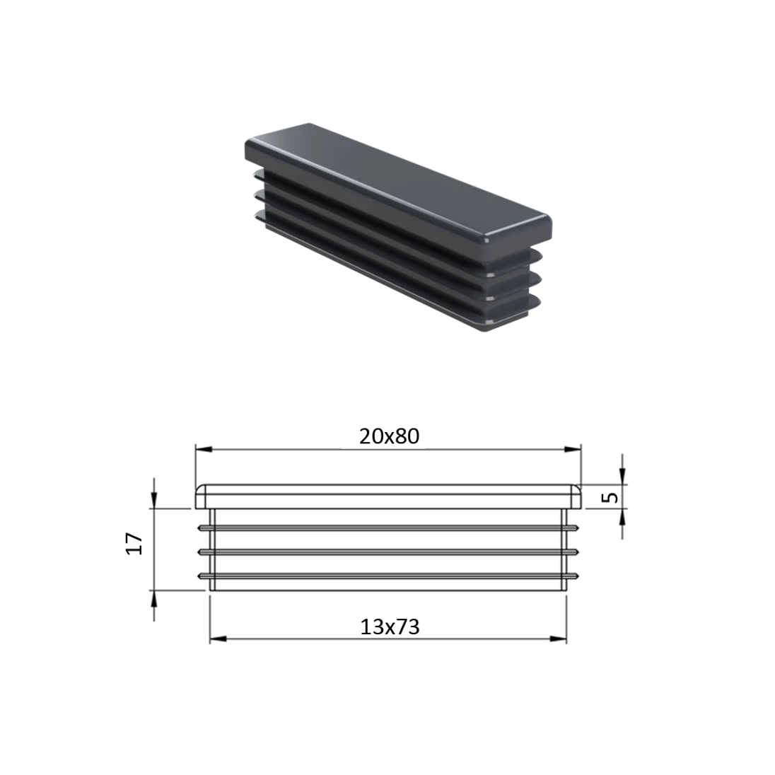 Krytka plastová 20 x 80 mm