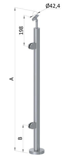 Nerezový stĺp, vrchné kotvenie, výplň: sklo, ľavý