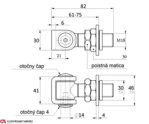 Combi Arialdo Navařovací závěs M18, otevíratelný 90°, nastavitelný 1D s kontramaticí, částečně pozinkovaný - slide 1
