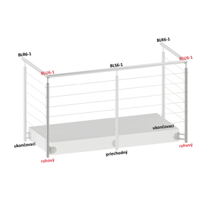 Nerezový stĺp, bočné kotvenie, 6-dierový, lanko, rohový 90° - slide 1