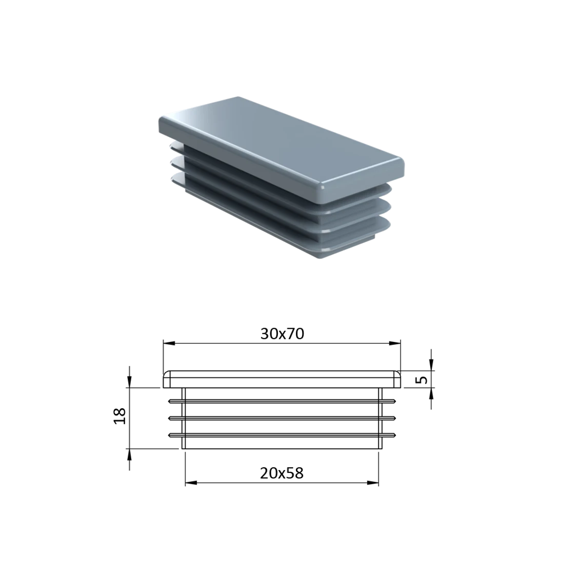 Krytka plastová 30 x 70 mm