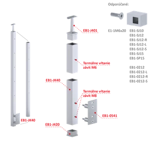 Nerezový sloup, boční kotvení, 5řadový M6, vnitřní - slide 1