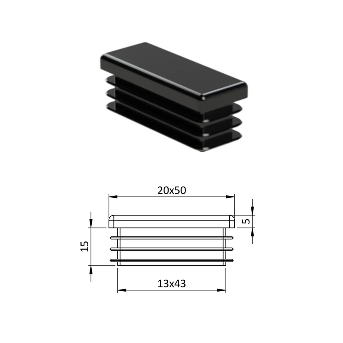 Krytka plastová 20 x 50 mm