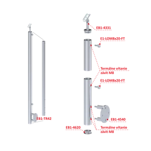 Nerezový sloup, boční kotvení, pro síť - slide 2