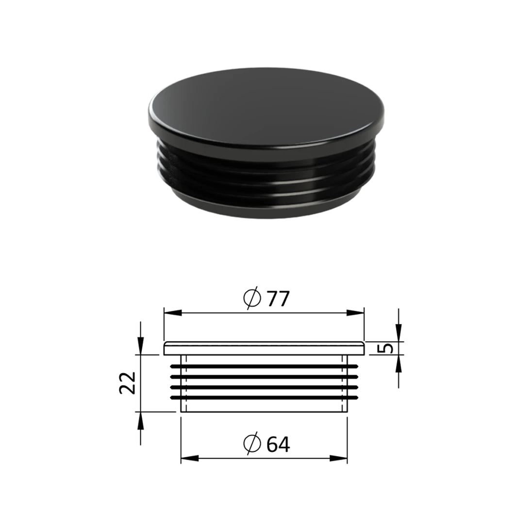 Vnútorná krytka guľatá ø 77 mm, plastová, čierna