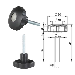 Aretačná skrutka, ø 50 mm, M8 x 16 mm, polyamid, sivá