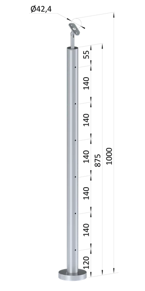 Nerezový sloup, vrchní kotvení, 6děrový, lanko, koncový - slide 1