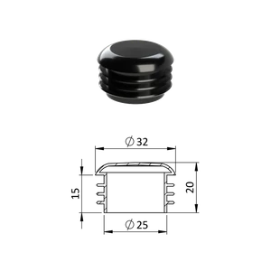 Vnútorná krytka guľatá ø 32 mm, plastová, čierna - slide 0