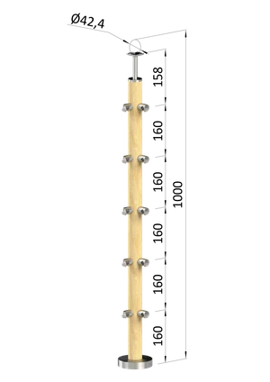 Dřevěný sloup, vrchní kotvení, 5řadový, rohový: 90° - slide 1