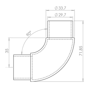 Spojka oblúková 90° na trubku ø 33,7 mm, brúsená AISI 304 - slide 1