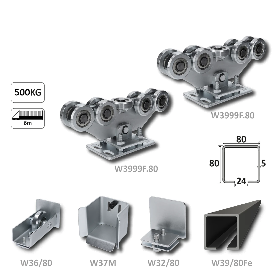 Samonos do 500 kg/6 m, profil 80 x 80 x 5 mm, Fe