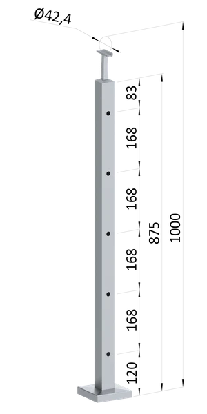 Nerezový stĺp, vrchné kotvenie, 5-dierový priechodný - slide 0