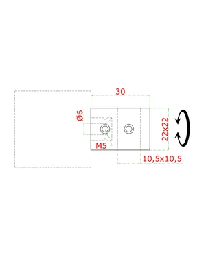 Držiak profilu 10 x 10 mm, plochý, brúsená nerez AISI 304 - slide 1