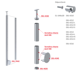 Nerezový stĺp, bočné kotvenie, bez výplne, 6-radový - slide 1