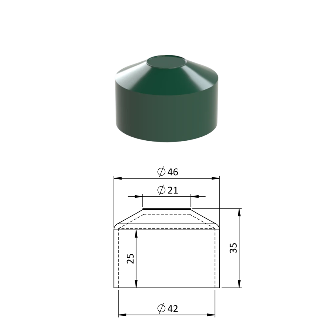 Vonkajšia krytka guľatá ø 42,4 mm, plastová PE, zelená