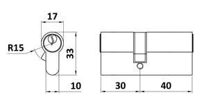 Cylindrická vložka EURO 30/40 mm, niklová, 3 kľúče - slide 1