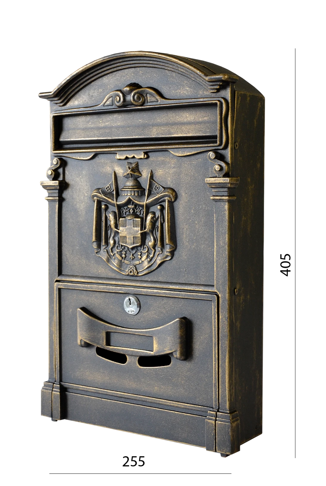 Schránka poštová, 255 x 405 x 90 mm, zlatá patina