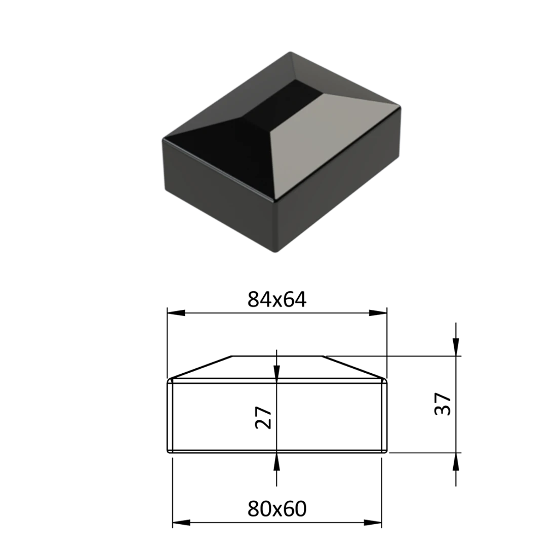 Vonkajšia krytka 60 x 80 mm, plastová PE, čierna