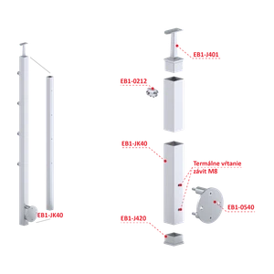 Nerezový sloup, boční kotvení, 4řadový průchozí, vnější - slide 2