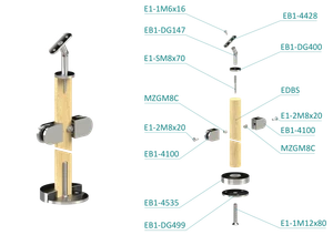 Dřevěný sloup, vrchní kotvení, výplň: sklo, průchozí - slide 2