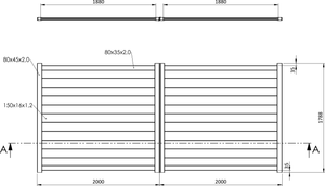 Krídlová brána, hliníková, bez zámku, 4000 x 1788 mm - slide 1