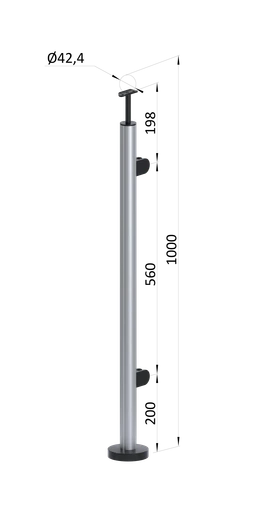 Nerezový stĺp, vrchné kotvenie, výplň: sklo, pravý