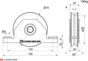 Vodiace koliesko ø 70 mm pre zapustenie, V, nosnosť 190 kg - slide 1