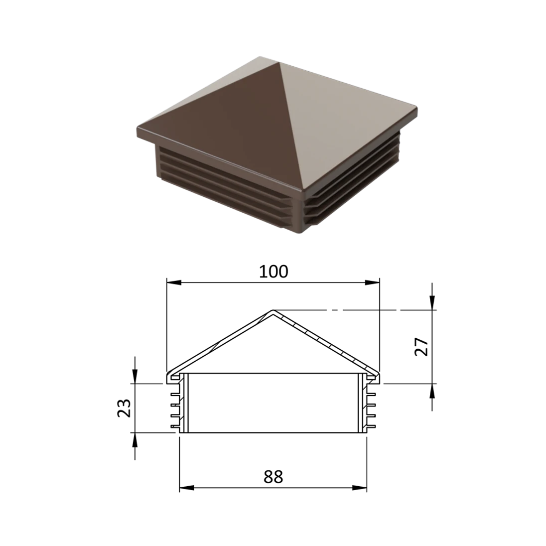 Krytka plastová so strieškou 100 x 100 mm, hnedá