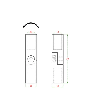Spoj nastavitelný na tyč 12 x 12 mm, broušená nerez AISI 304 - slide 1
