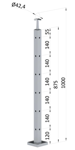 Nerezový sloup, vrchní kotvení, 6děrový rohový