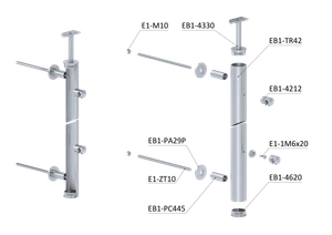 Nerezový stĺp, fr. balkón, bočné kotvenie, 5-rad priechodný - slide 3