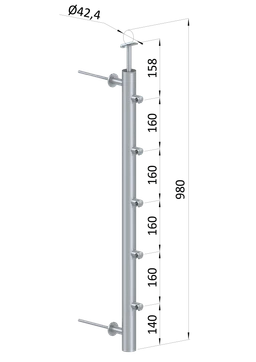 Nerezový sloup, fr. balkon, boční kotvení, 5řadový levý