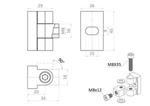 Nastaviteľný záves 0-90° k svorke, brúsená nerez AISI 304 - slide 3
