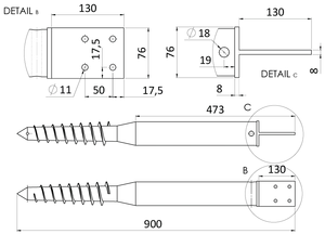 Zemní vrut, patka T, 76 x 76 mm, žárový pozink - slide 3