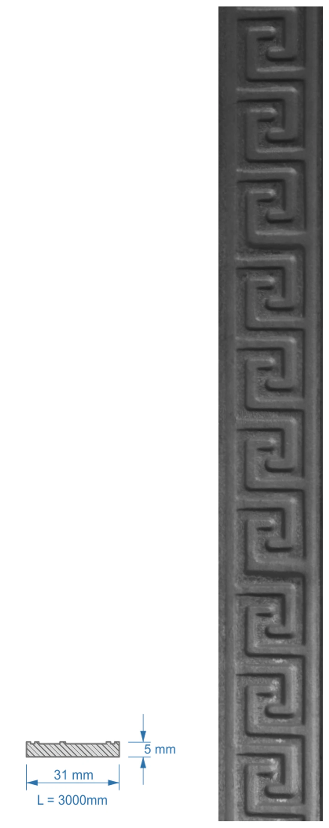 Plochá tyč vzorovaná 31 x 5 x 3000 mm, čierna S235