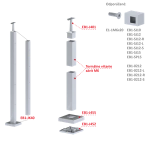Nerezový stĺp, vrchné kotvenie, 4-radový M6 - slide 1