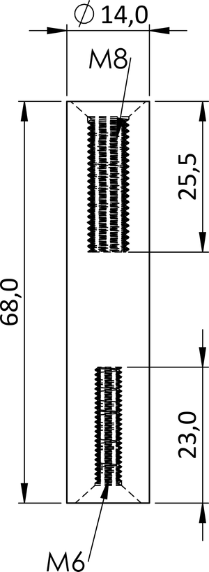Čap M8/M6, ø 14 mm, L = 68 mm, brúsená nerez AISI 304 - slide 1