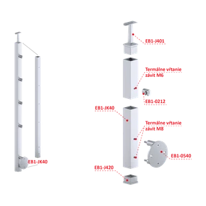 Nerezový sloup, boční kotvení, 4řadový průchozí, vnitřní - slide 2