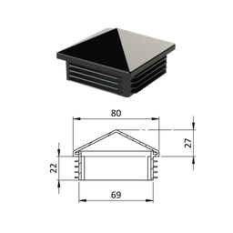 Krytka plastová se stříškou 80 x 80 mm, černá
