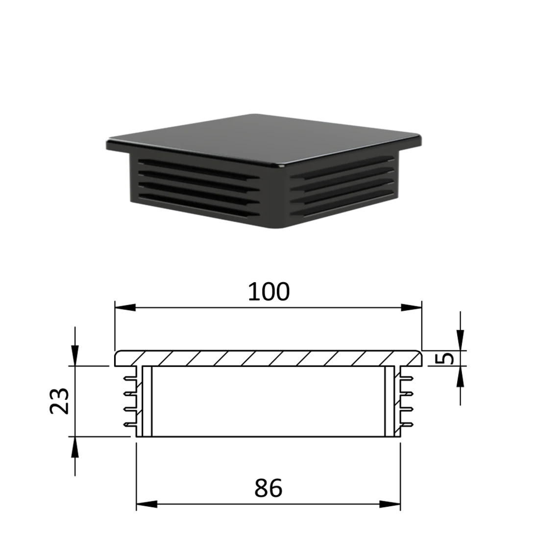 Krytka plastová 100 x 100 mm, čierna