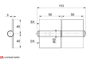 Pánt s platňou dvojdielny L = 100 mm (ľavý) - slide 1