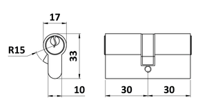 Cylindrická vložka EURO 30/30 mm, niklová, 3 kľúče - slide 1