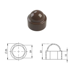 Krytka plastová na matice a skrutky M12, hnedá