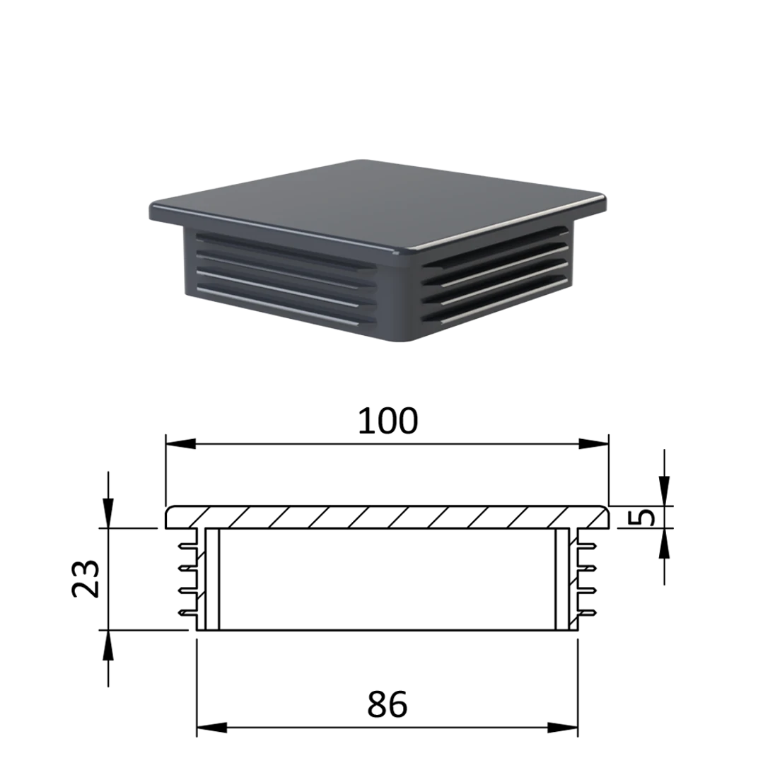 Krytka plastová 100 x 100 mm, antracit